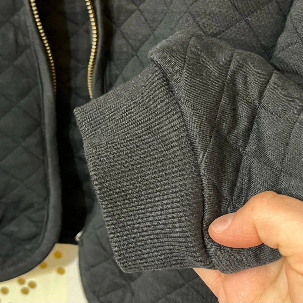 Marine Layer Corbet Black Cropped Quilted Bomber Jacket size Large - Picture 8 of 10